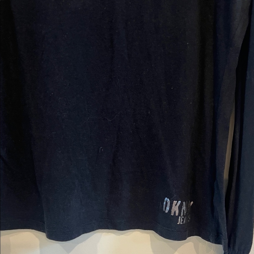 DKNY Black Smocked Collar Long Sleeve Blouse Size L - Picture 3 of 6